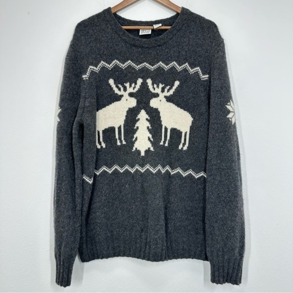 Field Gear Men's Size Large Crewneck Sweater Moose Cabincore Lambswool Grey‎